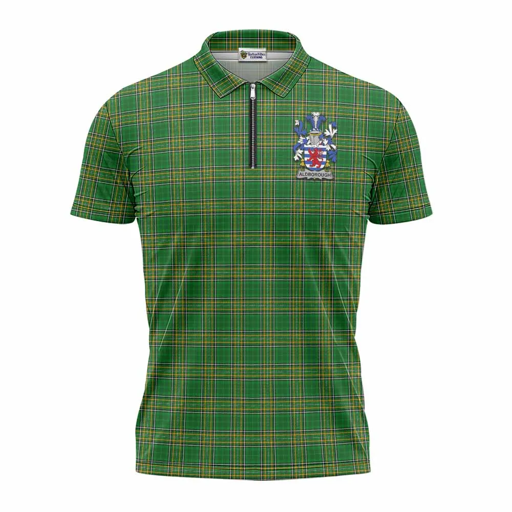 Aldborough Irish Clan Tartan Zipper Polo Shirt with Coat of Arms