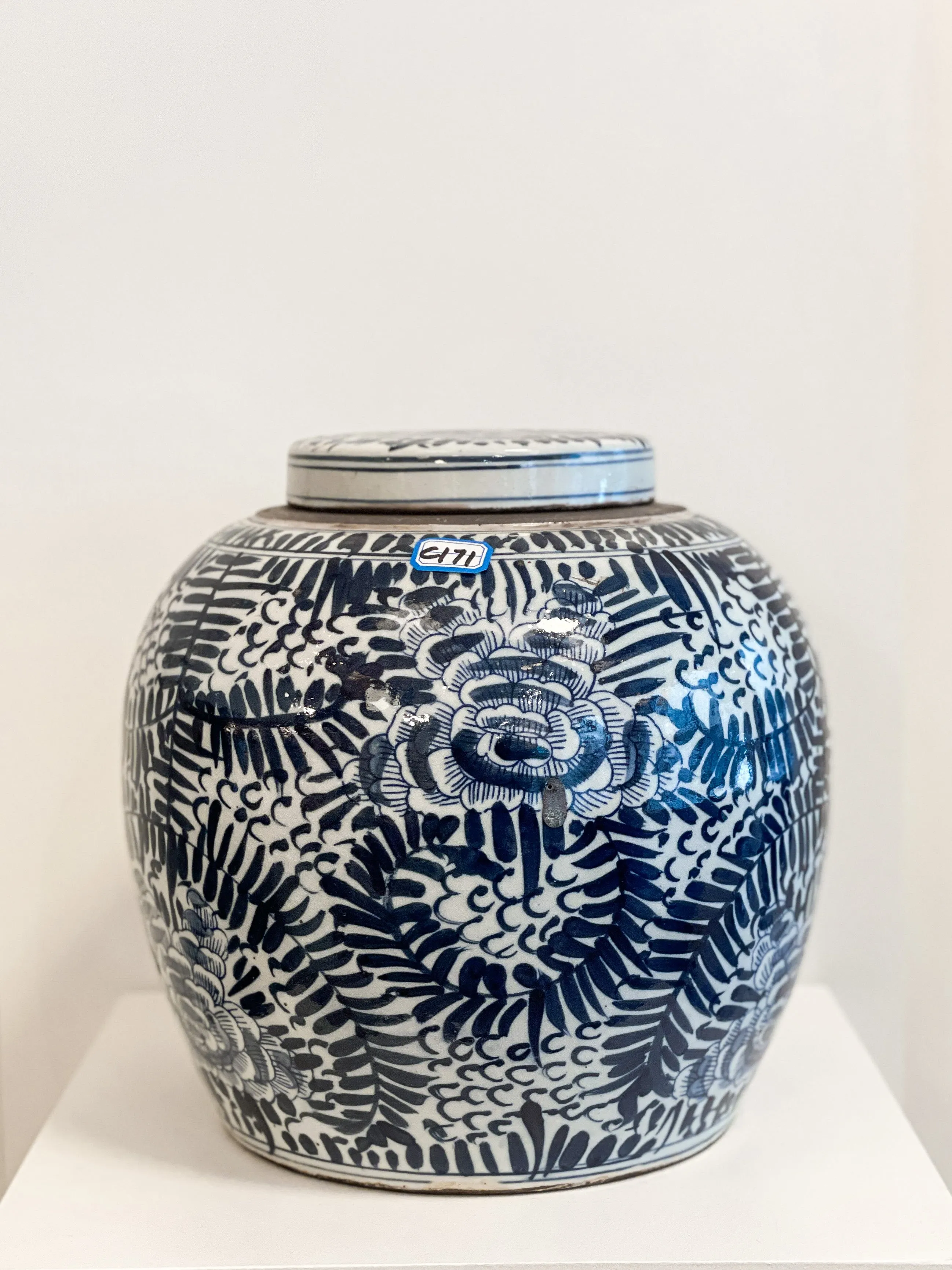 Blue & White Peony Storage Jar
