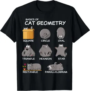 Cat Geometry Math Funny Cat Gifts For Cat Dad, Cat Mom, Kids T-Shirt, Small, Black