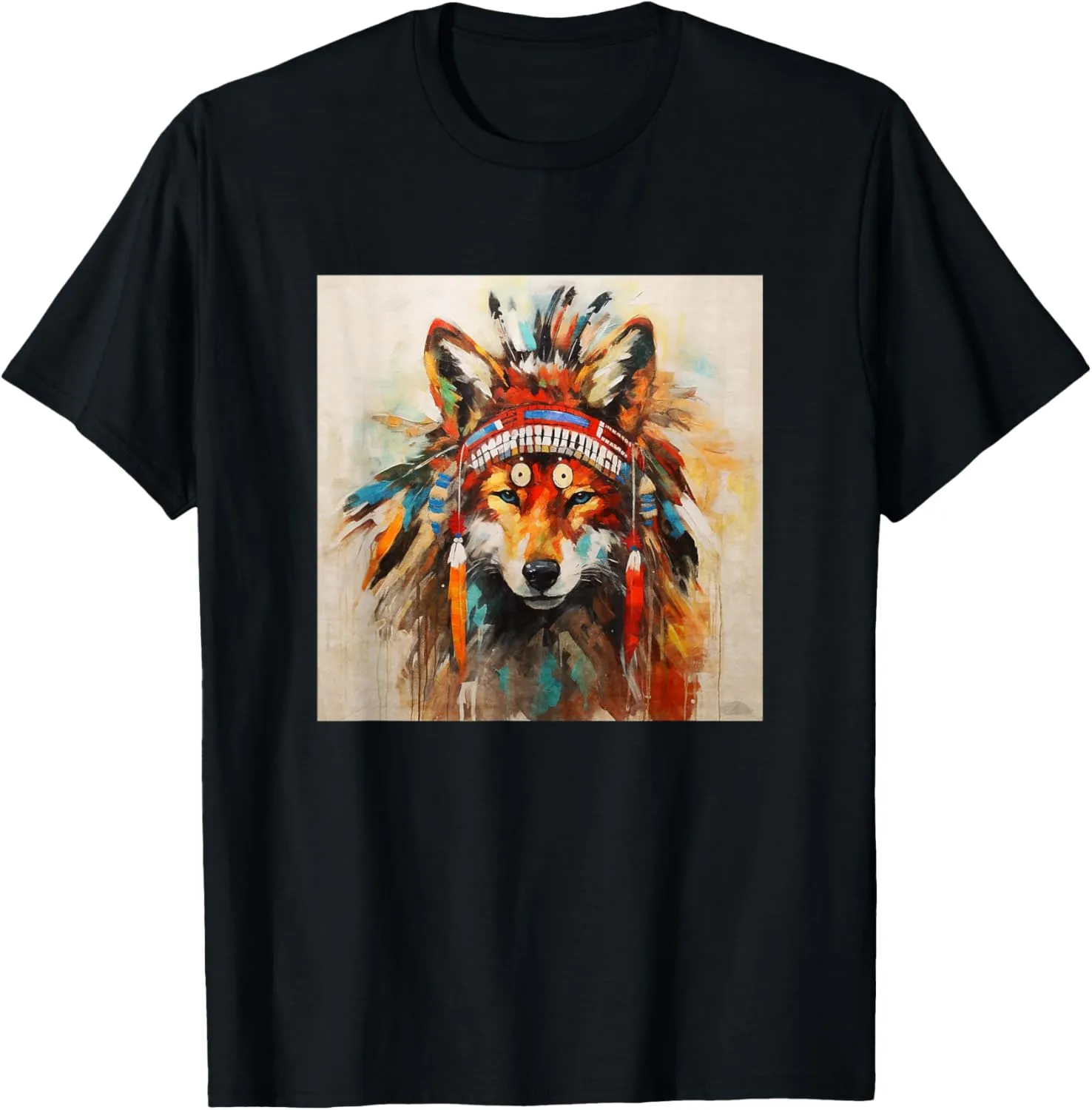 Colorful Artistic Sketch Oil Painting Of A Native Tribal Fox T-Shirt