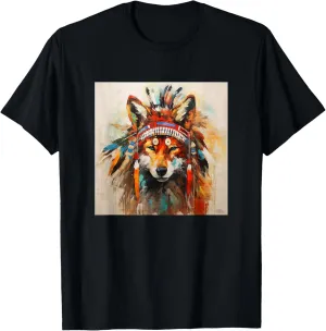 Colorful Artistic Sketch Oil Painting Of A Native Tribal Fox T-Shirt
