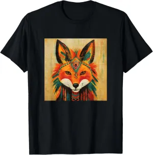 Colorful Artistic Sketch Oil Painting Of A Native Tribal Fox T-Shirt
