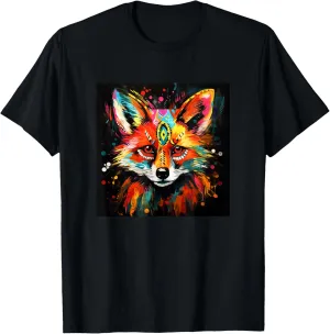 Colorful Artistic Sketch Oil Painting Of A Native Tribal Fox T-Shirt
