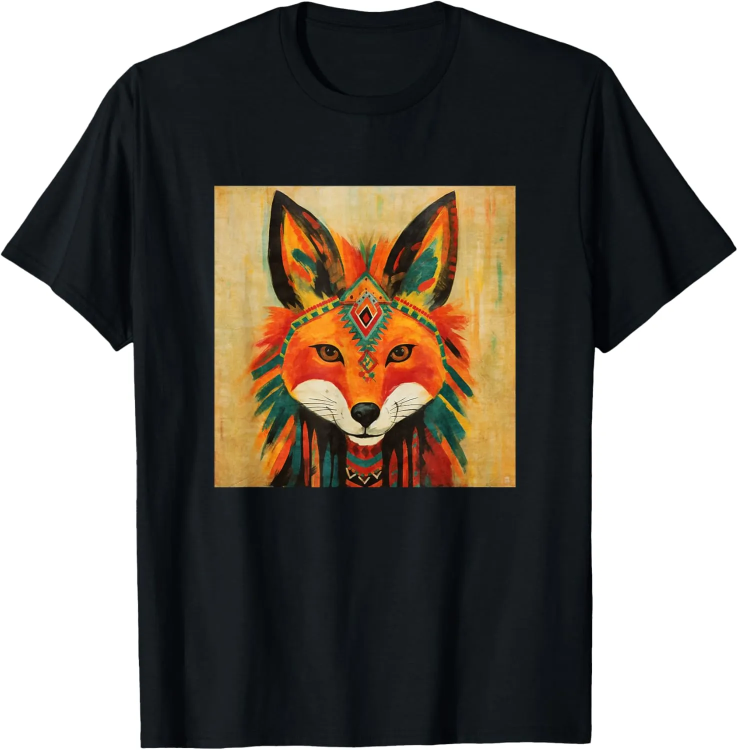 Colorful Artistic Sketch Oil Painting Of A Native Tribal Fox T-Shirt