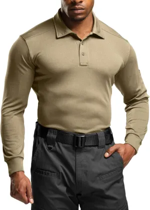 CQR Men's Polo Shirt, Long Sleeve Tactical Shirts, Outdoor UPF 50  Pique Shirt, Dry Fit Lightweight Golf Shirts