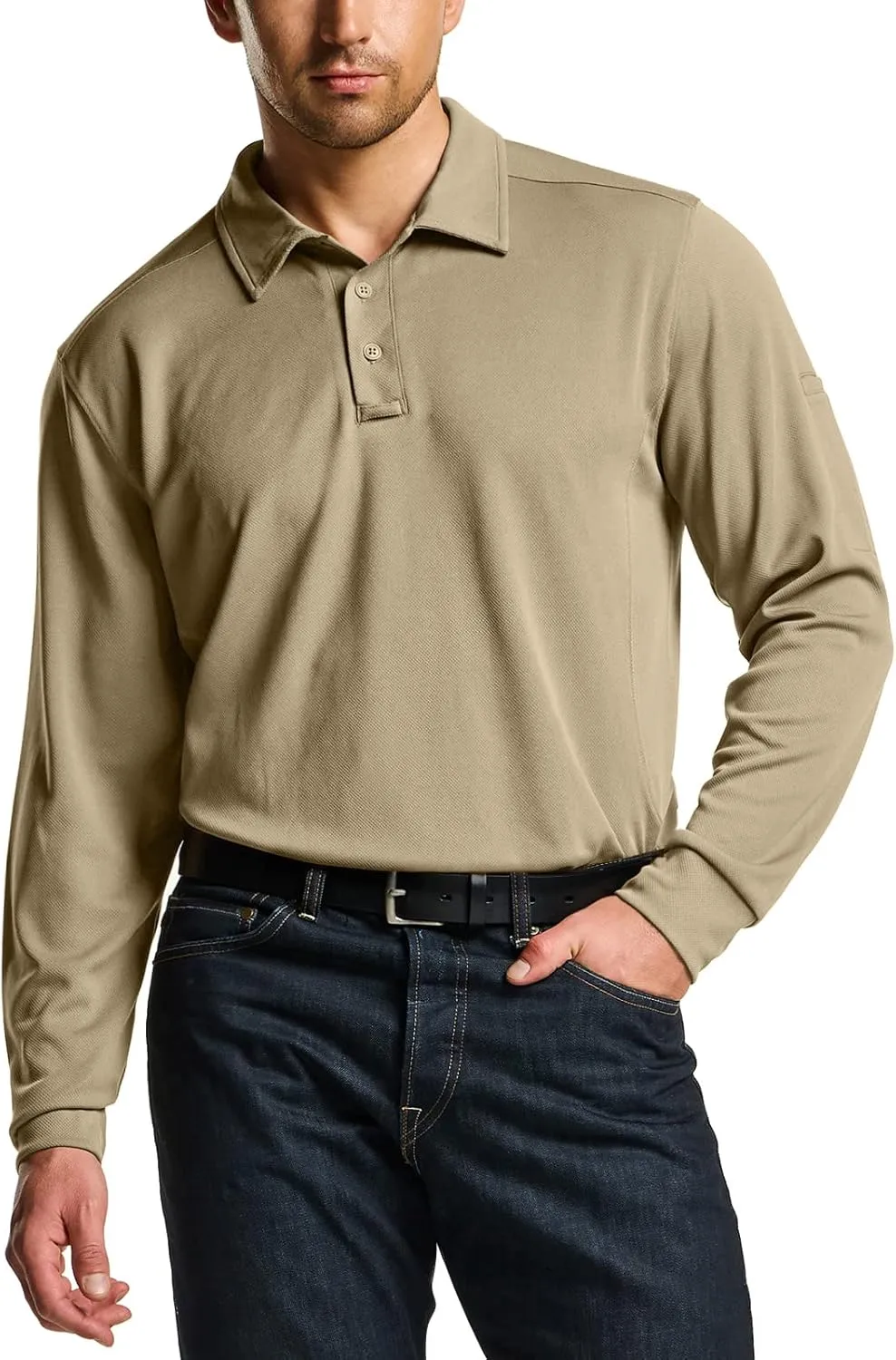CQR Men's Polo Shirt, Long Sleeve Tactical Shirts, Outdoor UPF 50  Pique Shirt, Dry Fit Lightweight Golf Shirts