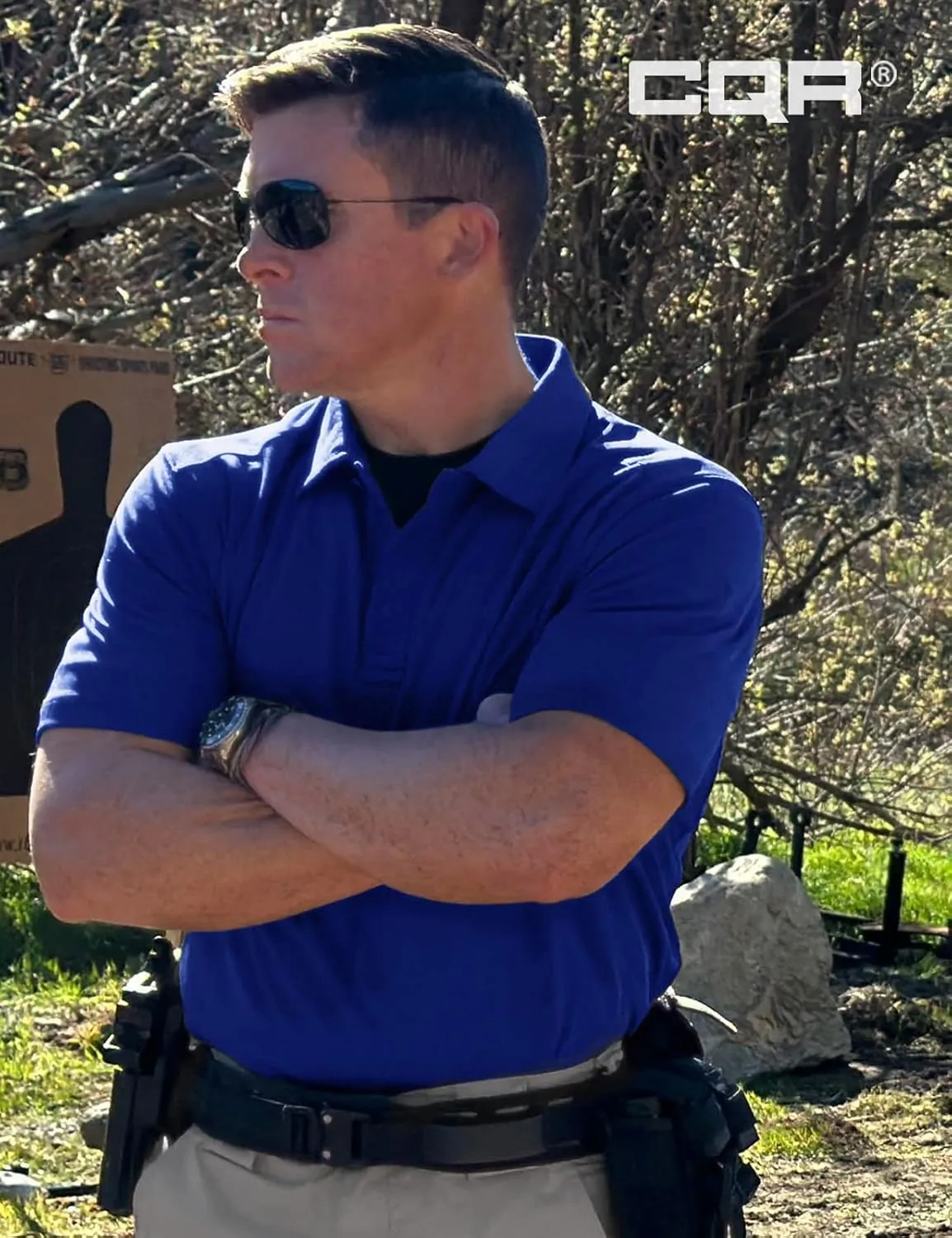 CQR Men's Polo Shirts, Tactical Short Sleeve Golf Performance Shirts, Lightweight Dry Fit UPF 50  Pique