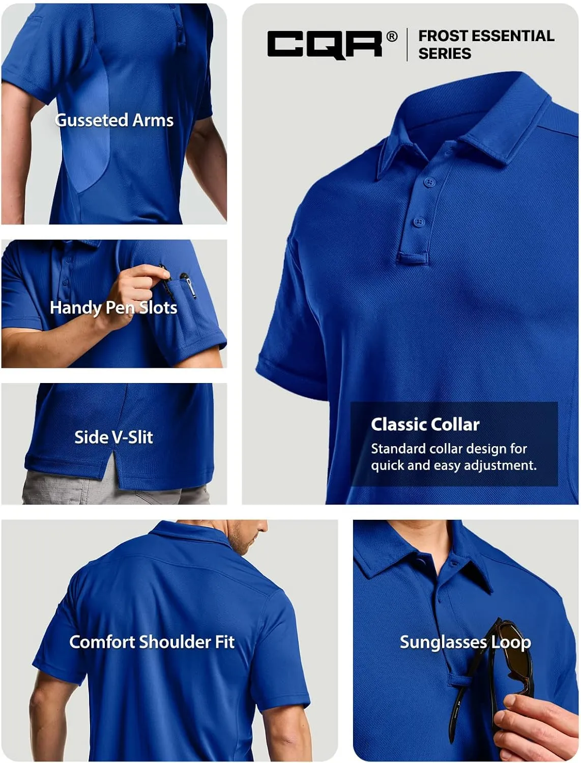 CQR Men's Polo Shirts, Tactical Short Sleeve Golf Performance Shirts, Lightweight Dry Fit UPF 50  Pique