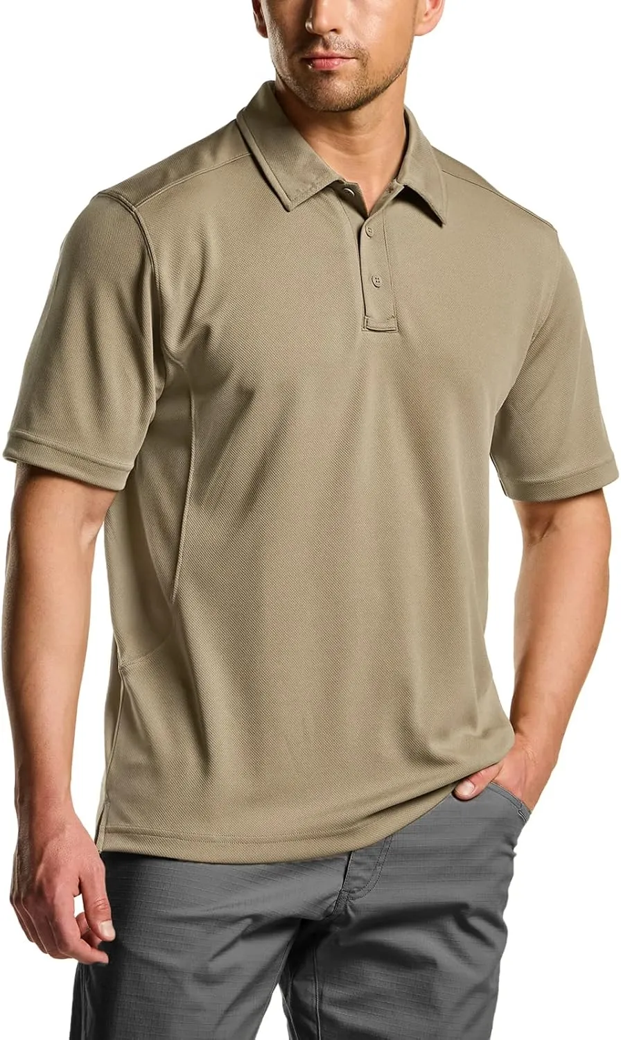 CQR Men's Polo Shirts, Tactical Short Sleeve Golf Performance Shirts, Lightweight Dry Fit UPF 50  Pique