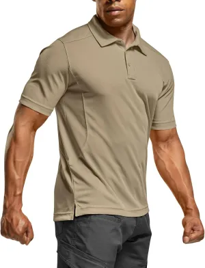 CQR Men's Polo Shirts, Tactical Short Sleeve Golf Performance Shirts, Lightweight Dry Fit UPF 50  Pique