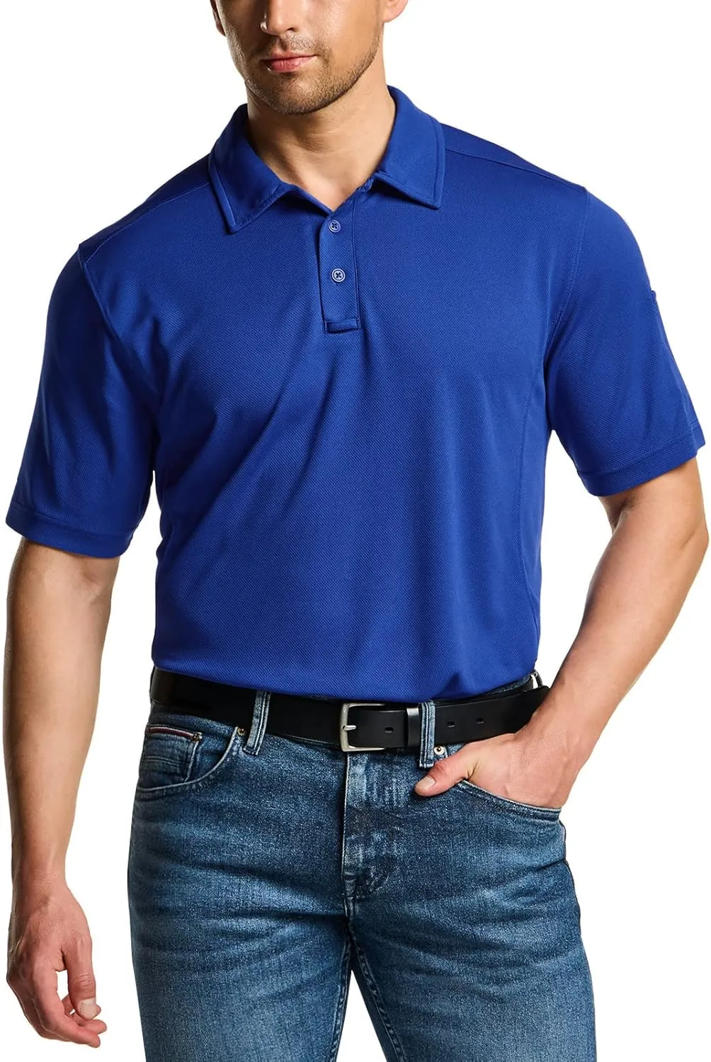 CQR Men's Polo Shirts, Tactical Short Sleeve Golf Performance Shirts, Lightweight Dry Fit UPF 50  Pique