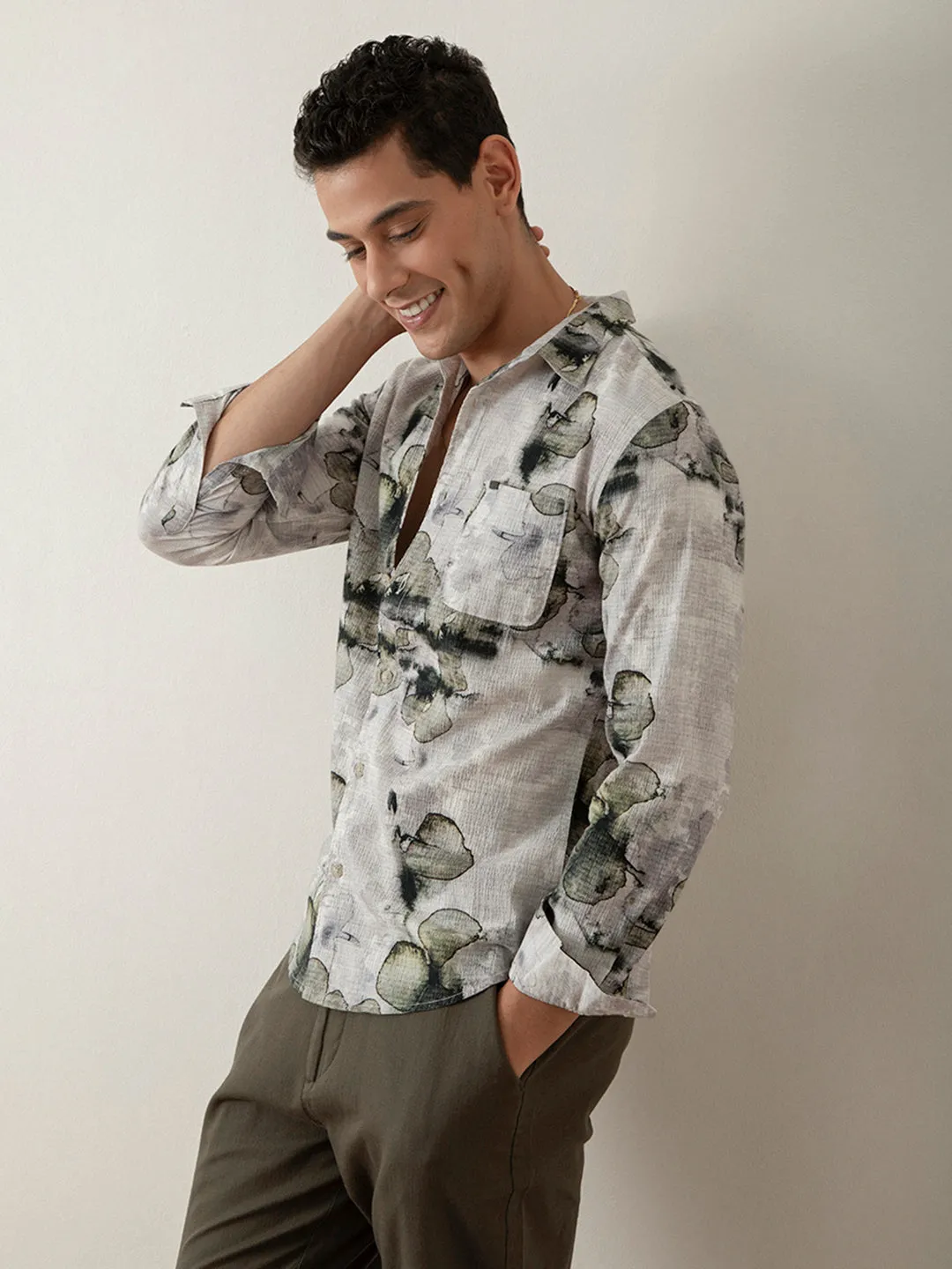 Green Floral Printed Shirt