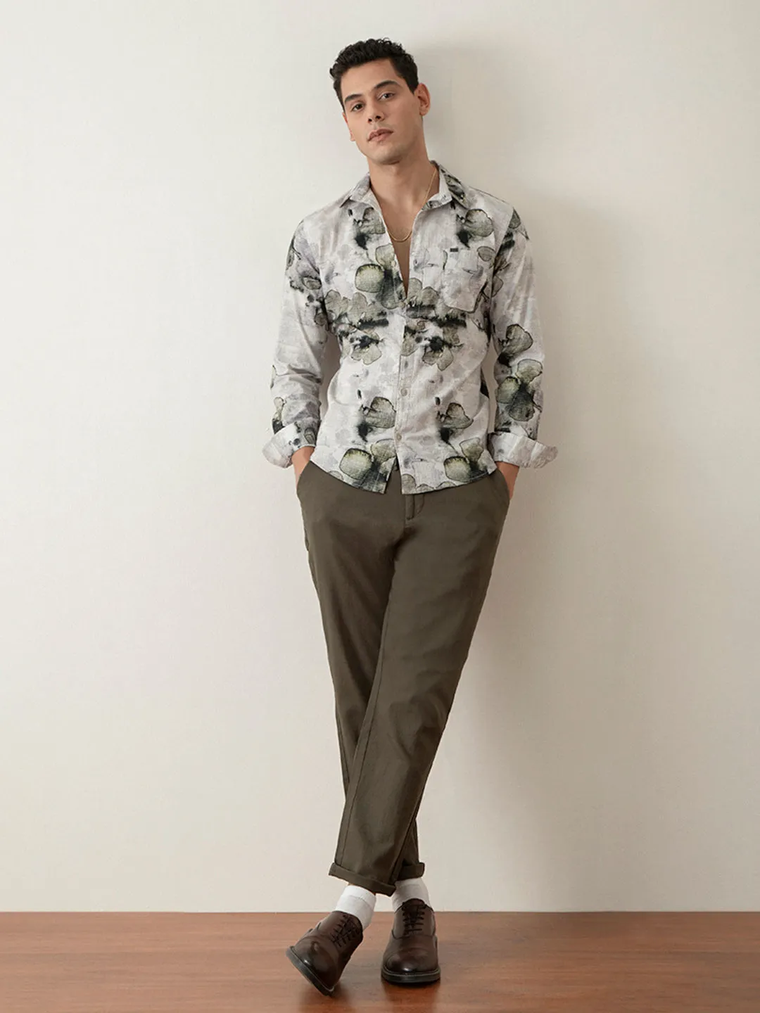 Green Floral Printed Shirt