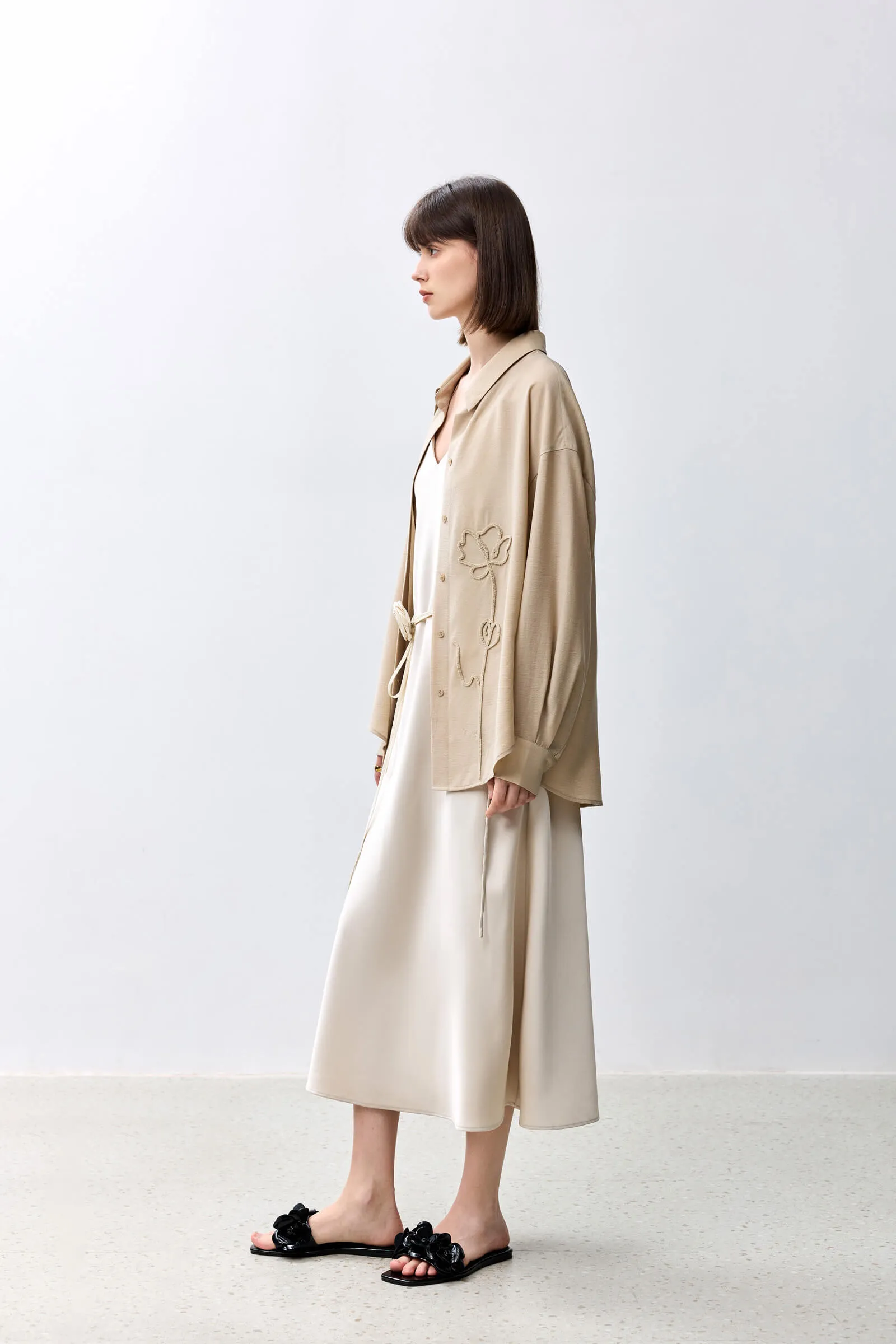 LILY Artistic Embroidered Floral Versatile Shirt