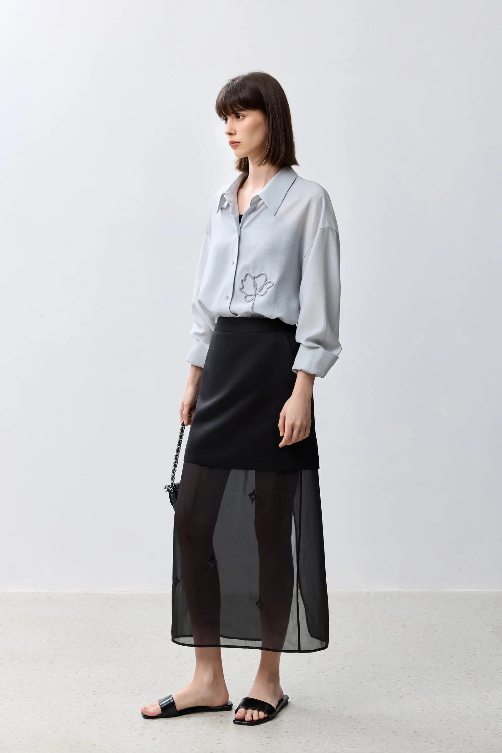 LILY Artistic Embroidered Floral Versatile Shirt