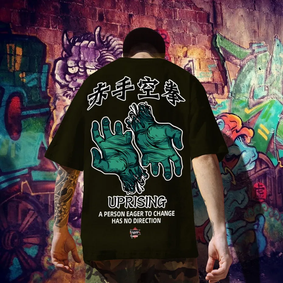 Men Hip Hop T Shirt fight street Picture Retro T-Shirt Streetwear Harajuku Tshirt Oversized Summer Black Tops Tees Cotton