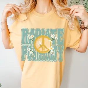 Radiate Positivity Unisex Comfort Colors® T-shirt, Women's Retro, Vintage Daisies And Peace Signl Spring or Summer T-Shirt, Pink, Butter< Ivory, or White
