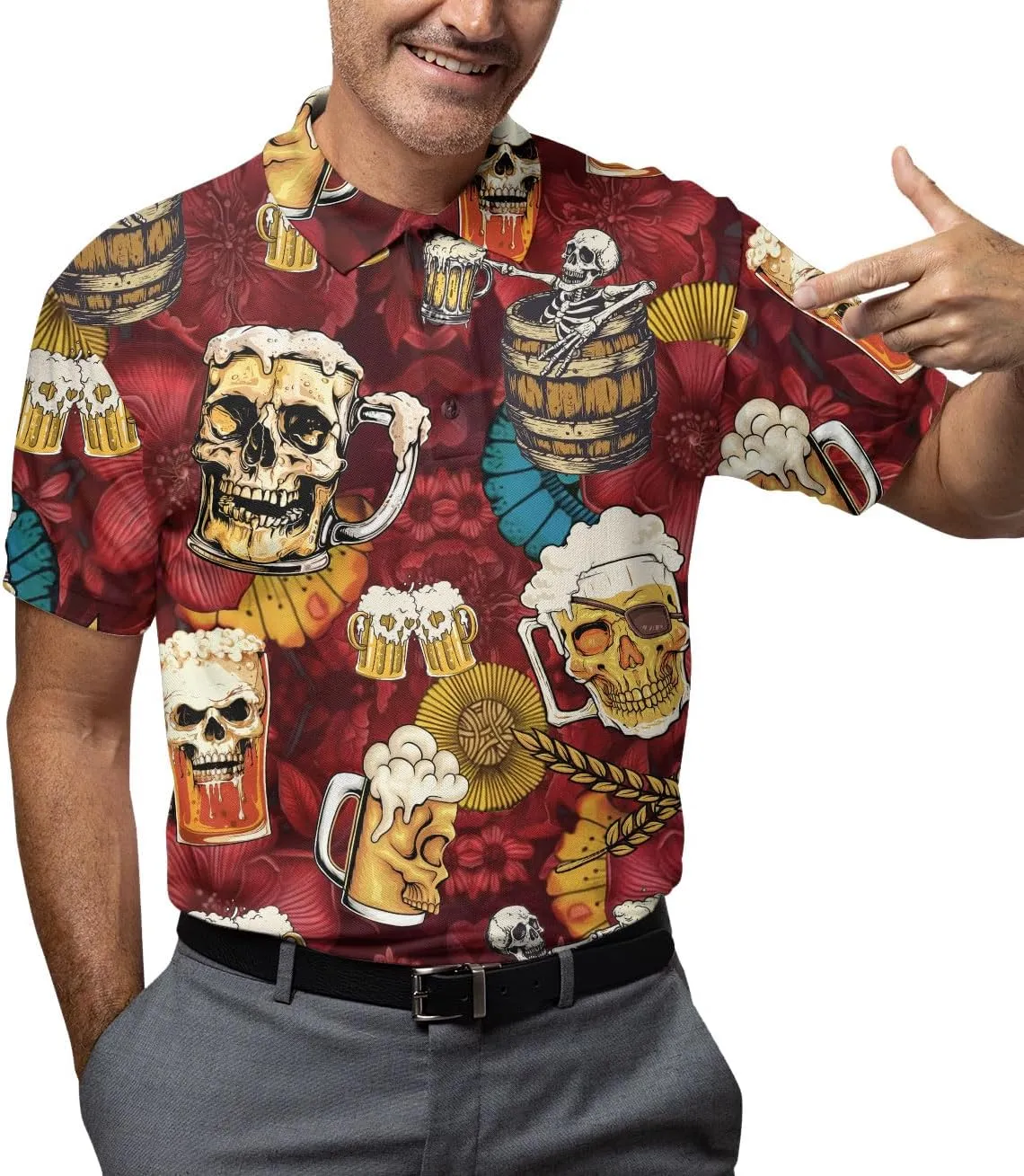 Retro Funny Polo Shirts for Men Vintage Basic Polos Mens Polo Shirts Short Sleeve Button Up Shirt Men