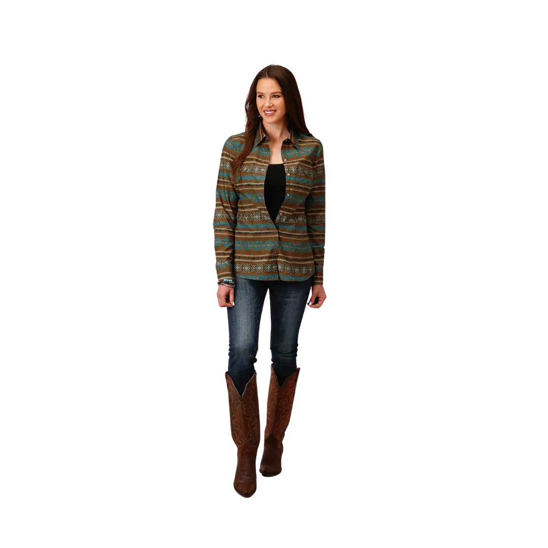 Roper Women's Clay Aztec Print Western Brown Shirt