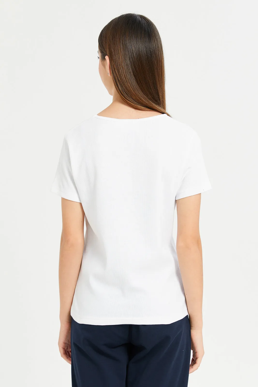Senior Girls White Rib With Front Studs
