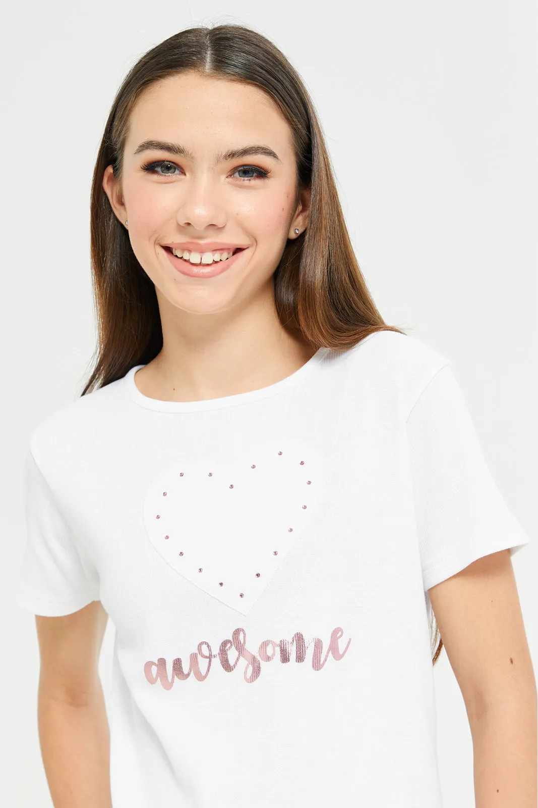 Senior Girls White Rib With Front Studs