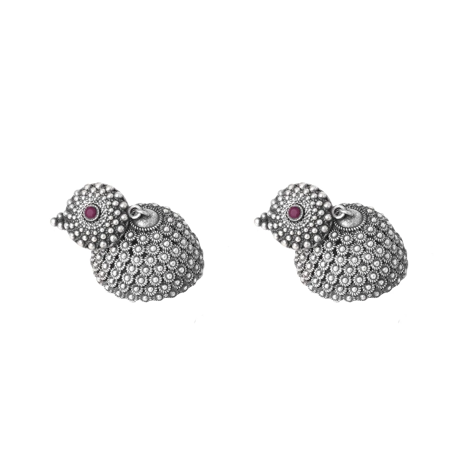 Teejh Dharvi Red Stone Antique Silver Jhumki
