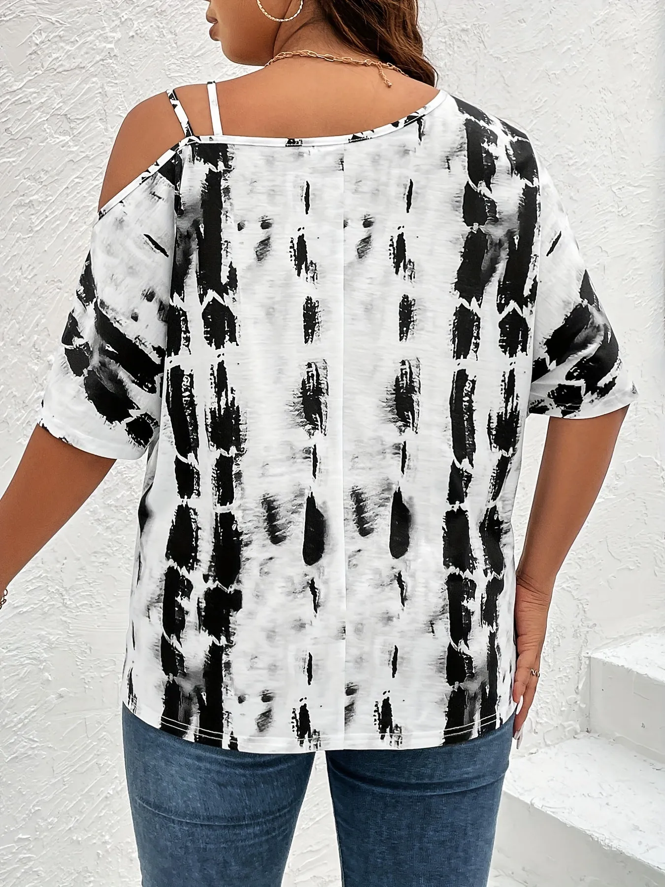 Trendy Plus Size One Shoulder Tie Dye Tshirt