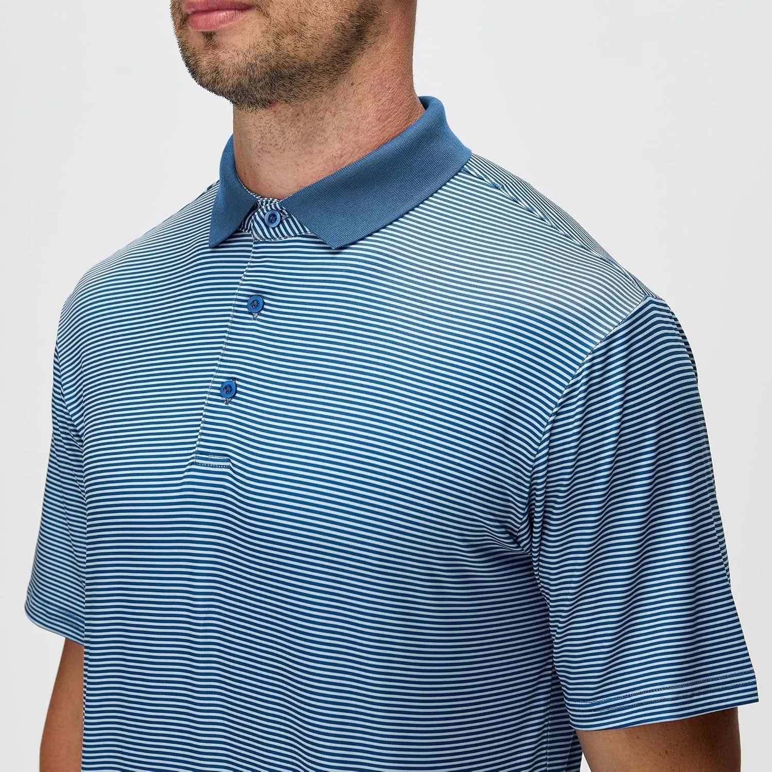 WARHORSEE Mens Golf Shirt Short Sleeve Striped Golf Polo Shirts for Men Moisture Wicking Performance Dry Fit Polo Shirts