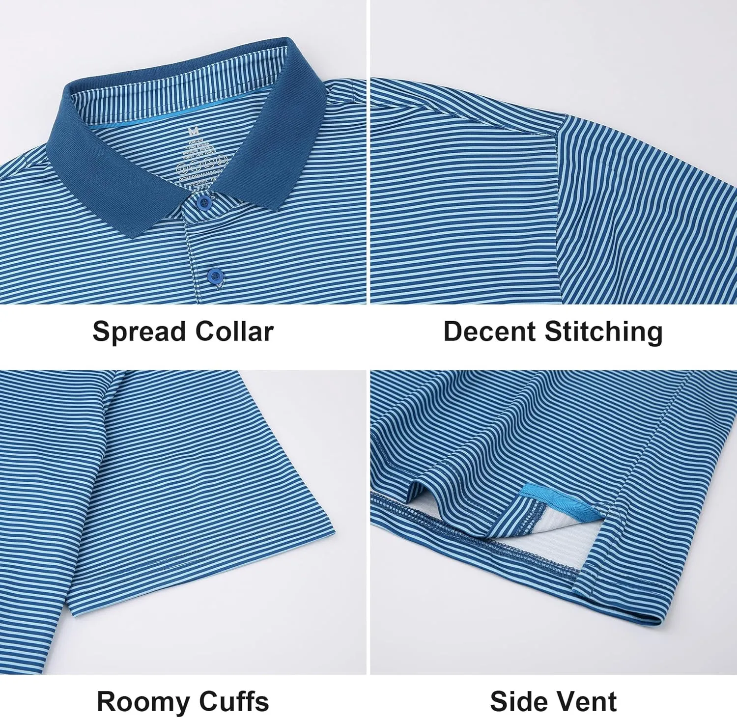 WARHORSEE Mens Golf Shirt Short Sleeve Striped Golf Polo Shirts for Men Moisture Wicking Performance Dry Fit Polo Shirts