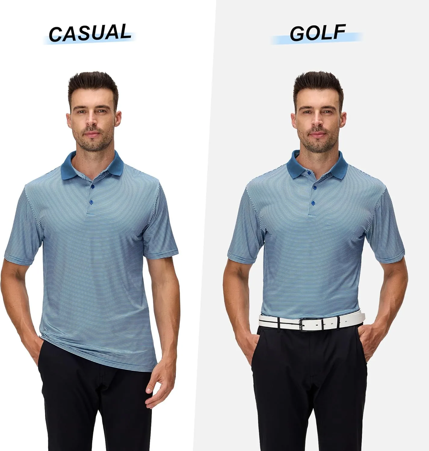 WARHORSEE Mens Golf Shirt Short Sleeve Striped Golf Polo Shirts for Men Moisture Wicking Performance Dry Fit Polo Shirts