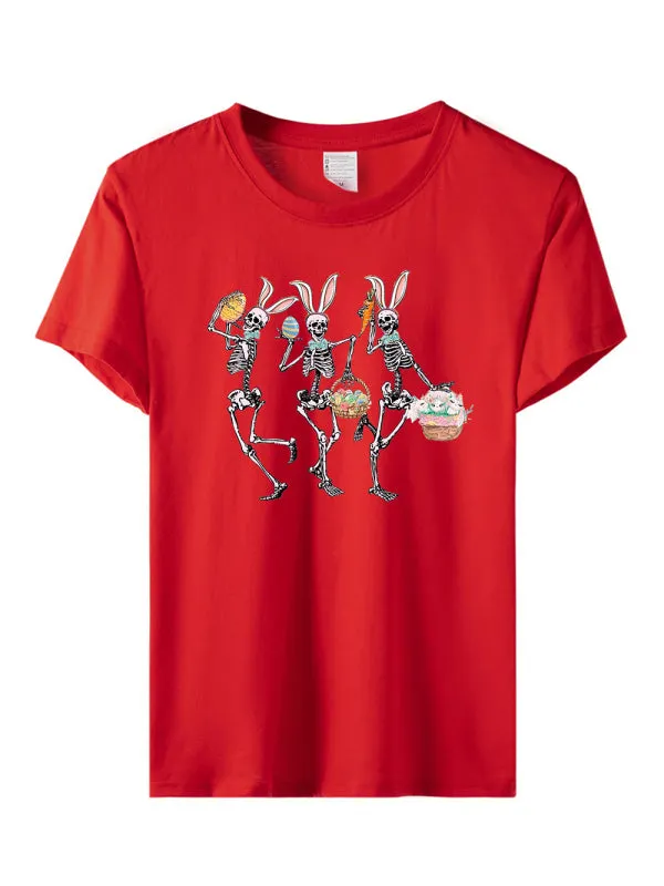 Women's Easter Day Graphic Bunnies And Skeletons Dancing Happy Easter Dancer T-shirt
