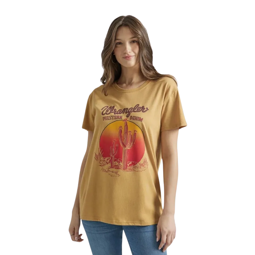 Wrangler Women's Boyfriend Gold Cactus Tee Shirt