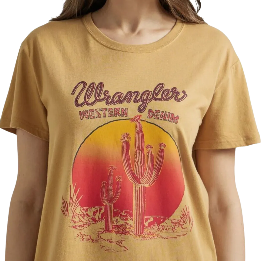 Wrangler Women's Boyfriend Gold Cactus Tee Shirt