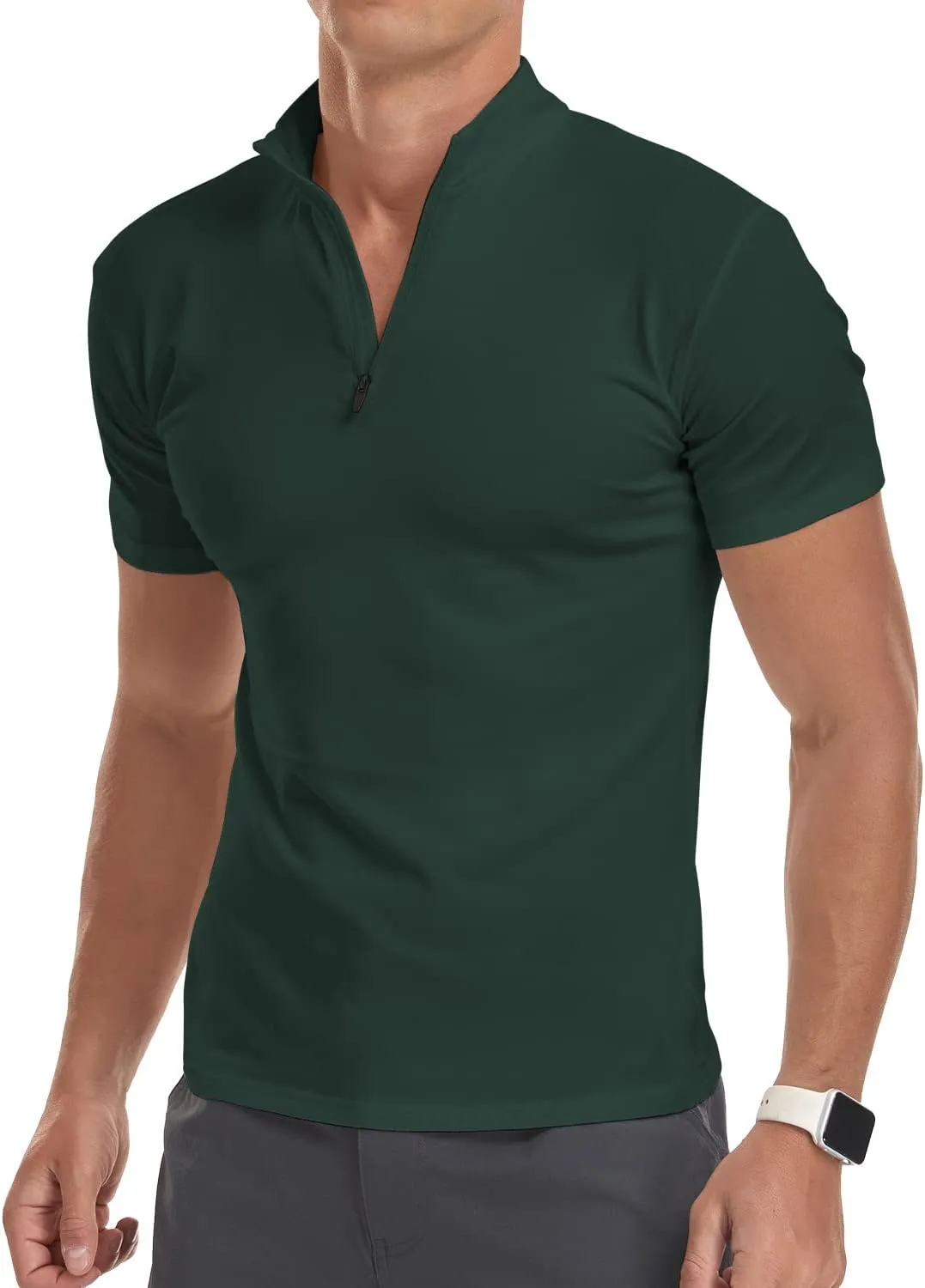 YTD Men's Long/Short Sleeve Polo Shirts Quarter-Zip Casual Slim Fit Mock Neck Basic Designed Cotton Shirts