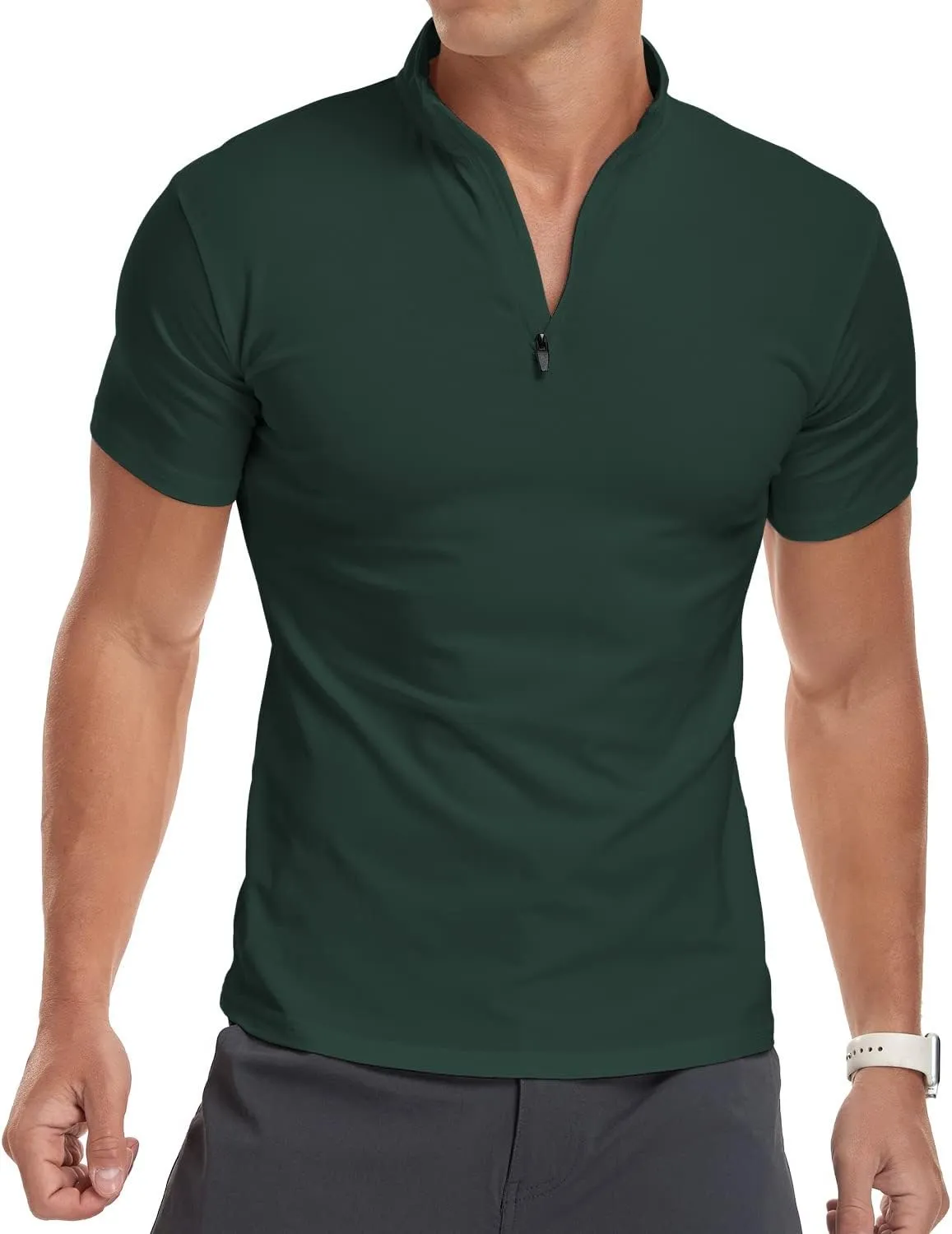 YTD Men's Long/Short Sleeve Polo Shirts Quarter-Zip Casual Slim Fit Mock Neck Basic Designed Cotton Shirts