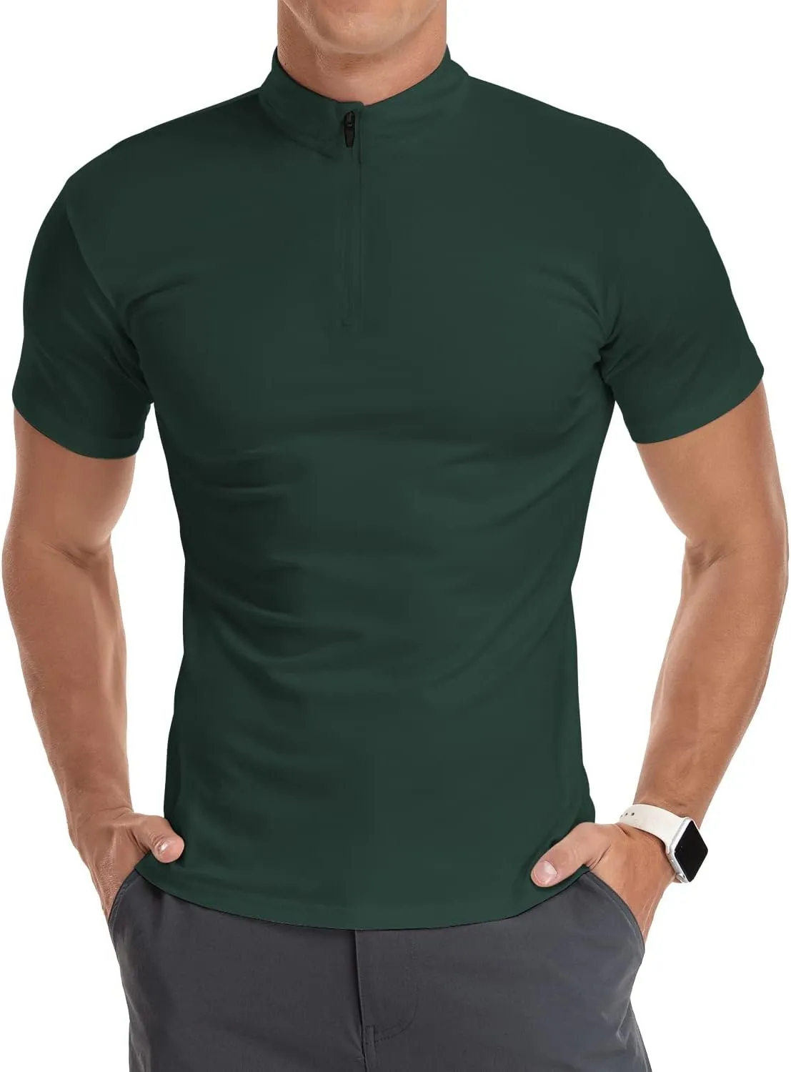 YTD Men's Long/Short Sleeve Polo Shirts Quarter-Zip Casual Slim Fit Mock Neck Basic Designed Cotton Shirts