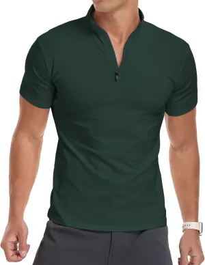 YTD Men's Long/Short Sleeve Polo Shirts Quarter-Zip Casual Slim Fit Mock Neck Basic Designed Cotton Shirts