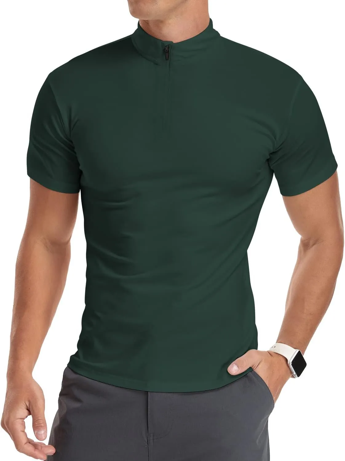 YTD Men's Long/Short Sleeve Polo Shirts Quarter-Zip Casual Slim Fit Mock Neck Basic Designed Cotton Shirts